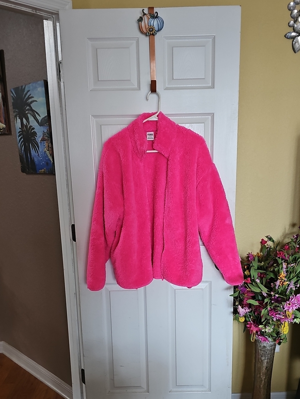 PINK Victoria's Secret Hot Pink Plush Faux Fur Jacket